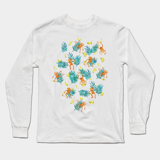 Tropical Monkey Banana Bonanza Long Sleeve T-Shirt by micklyn